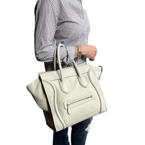 Celine Paris Luggage Bag Leather Tote Purse Burgundy Red Zip Top Made Italy